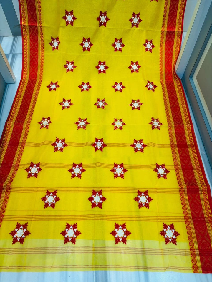 Ashtami Tangail Tant Cotton Saree (Snow flakes Embroidery)