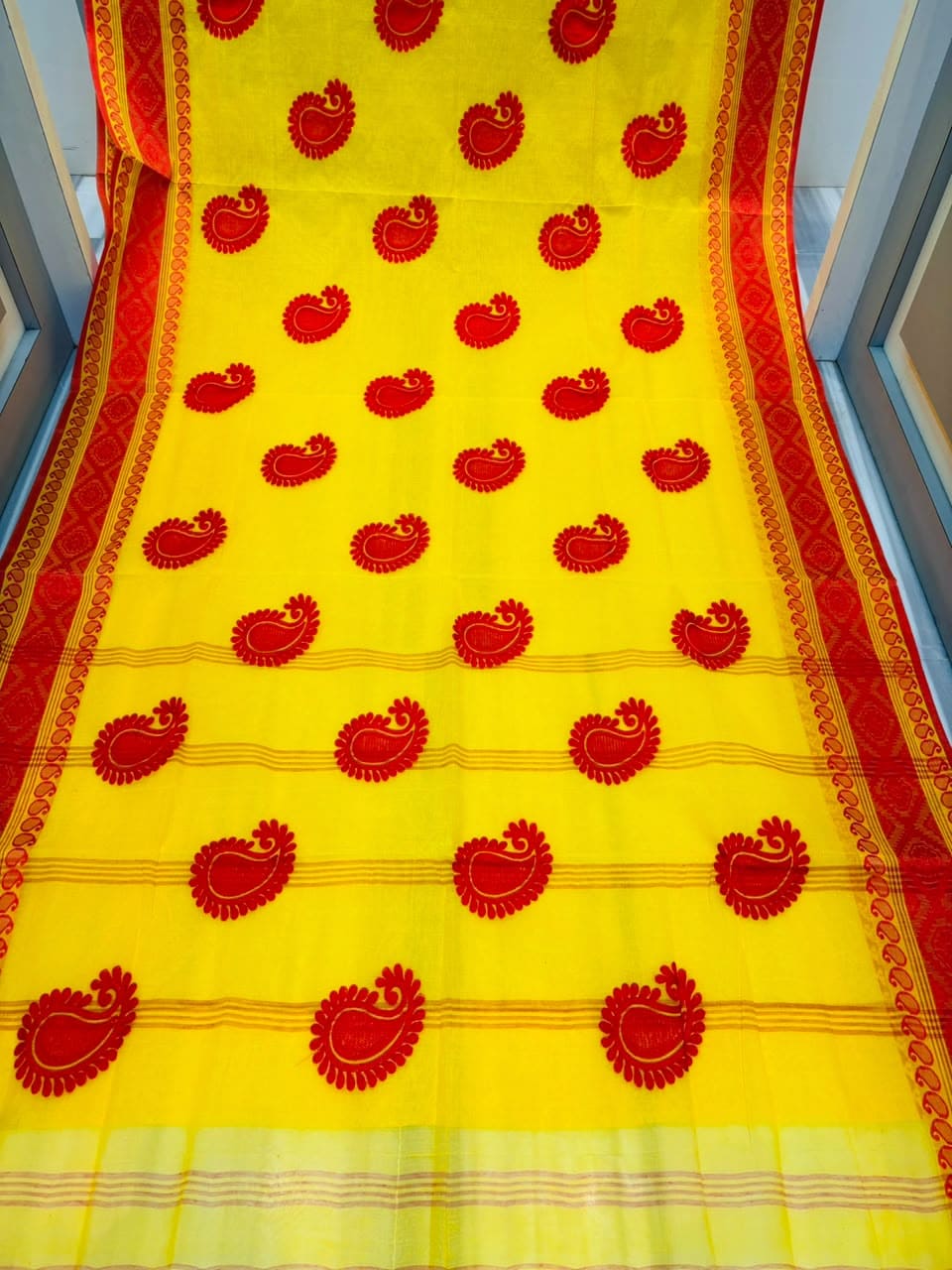 Ashtami Tangail Tant Cotton Saree (Paisley Embroidery)