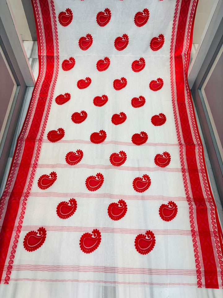 Ashtami Tangail Tant Cotton Saree (Paisley Embroidery)