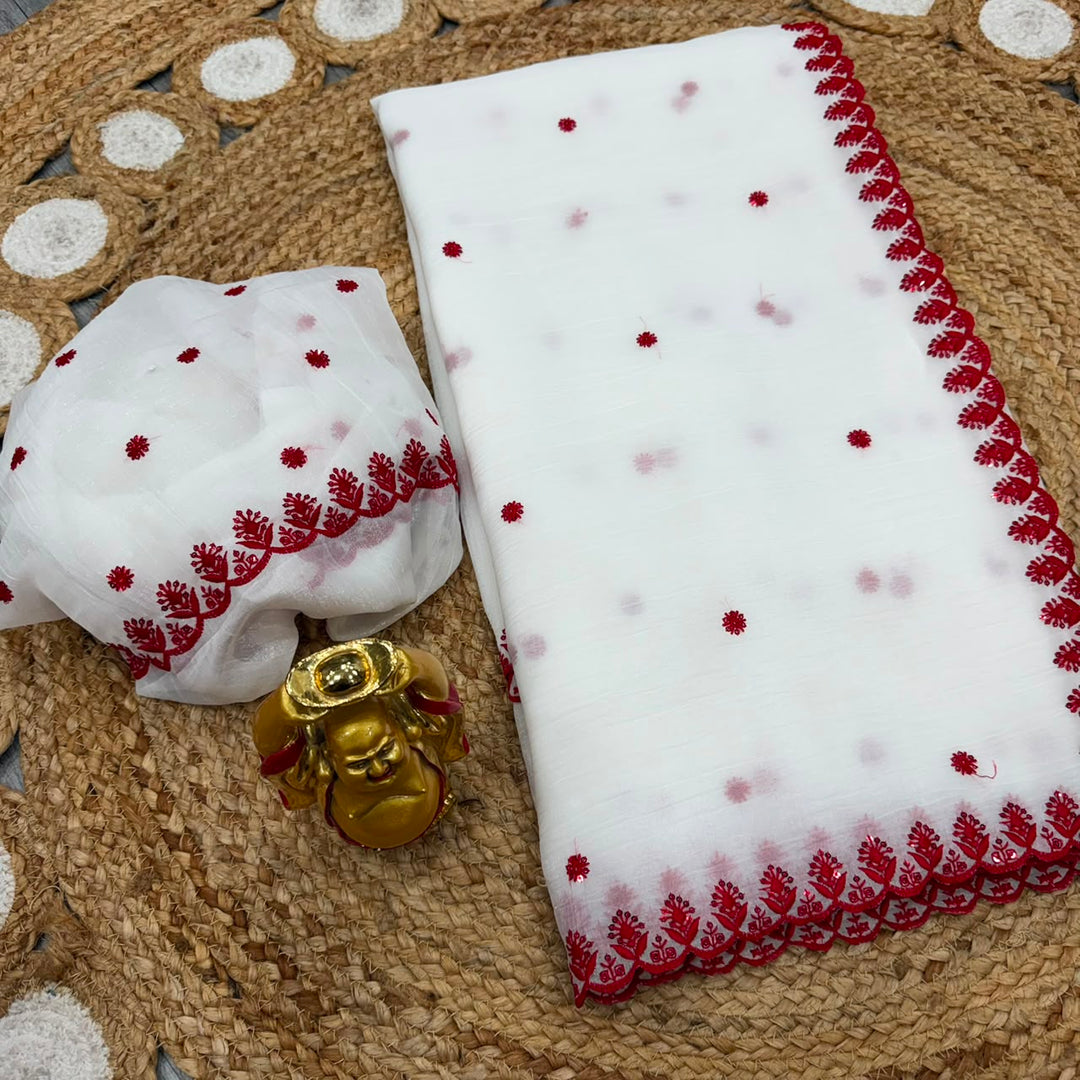 Shubhra Lalima – Durga Puja Special Saree ❤️🤍