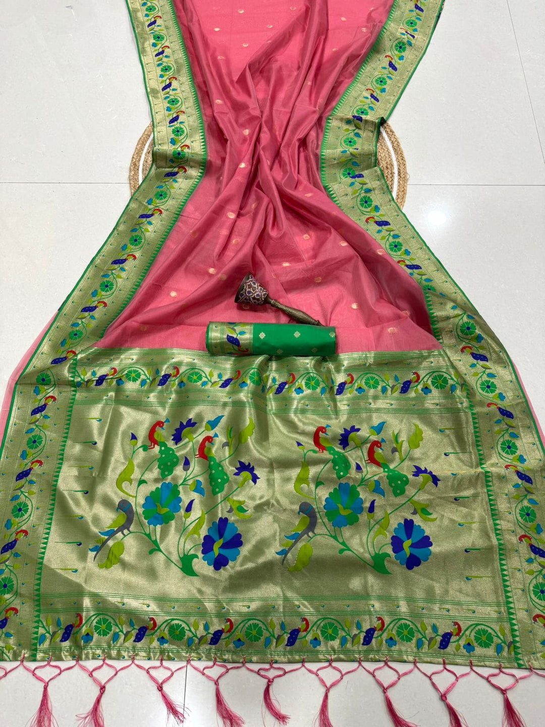 Golden Dew-Organza Silk (Semi) Saree with Minakari Zari Border & Designer Zari Pallu