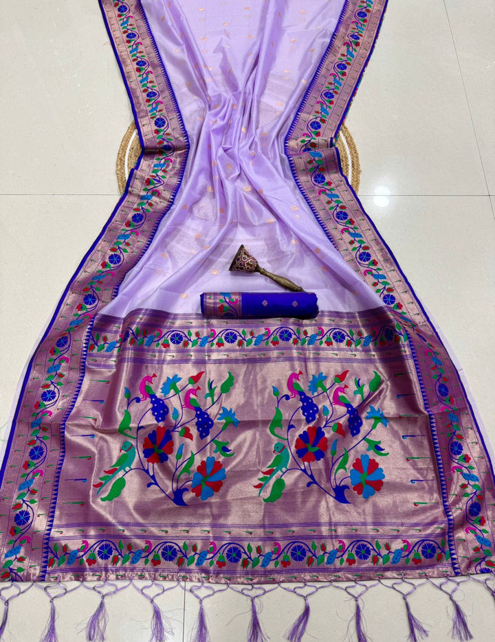 Golden Dew-Organza Silk (Semi) Saree with Minakari Zari Border & Designer Zari Pallu