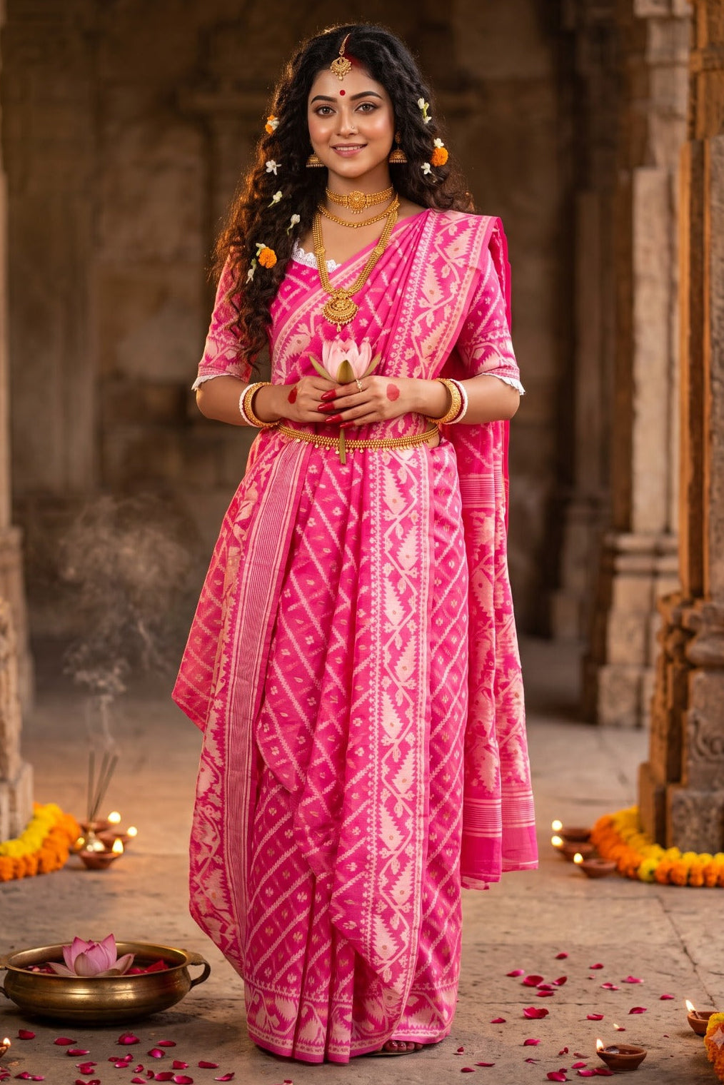 🌸 Rangmohini Bengal Jamdani Saree Set 🌸