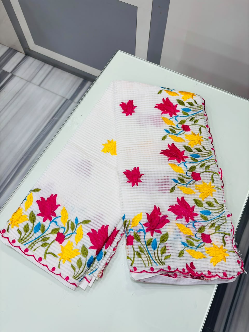 Parijat  Kota Saree With Embroidery Work