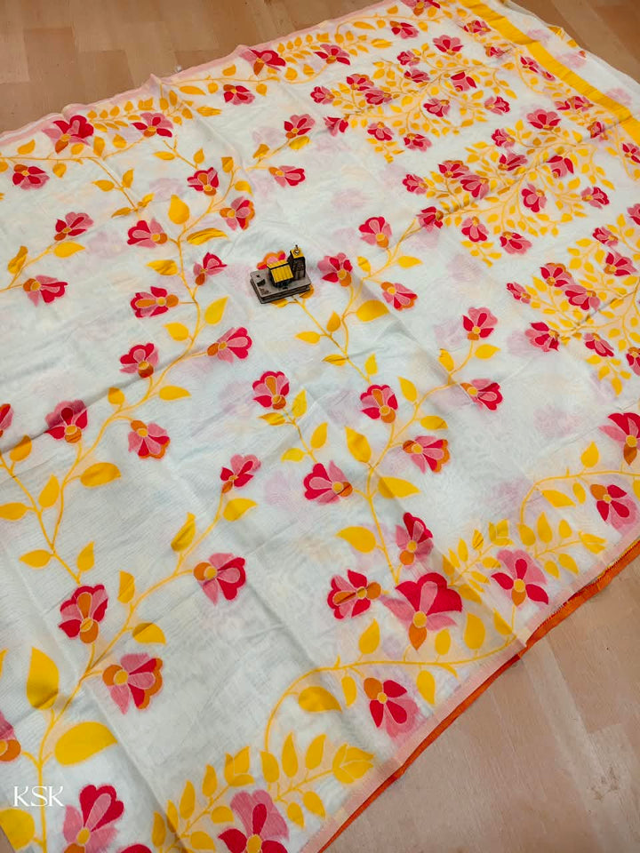 Rongmala – Multicolor Floral Woven Cotton Silk Saree 🌸✨