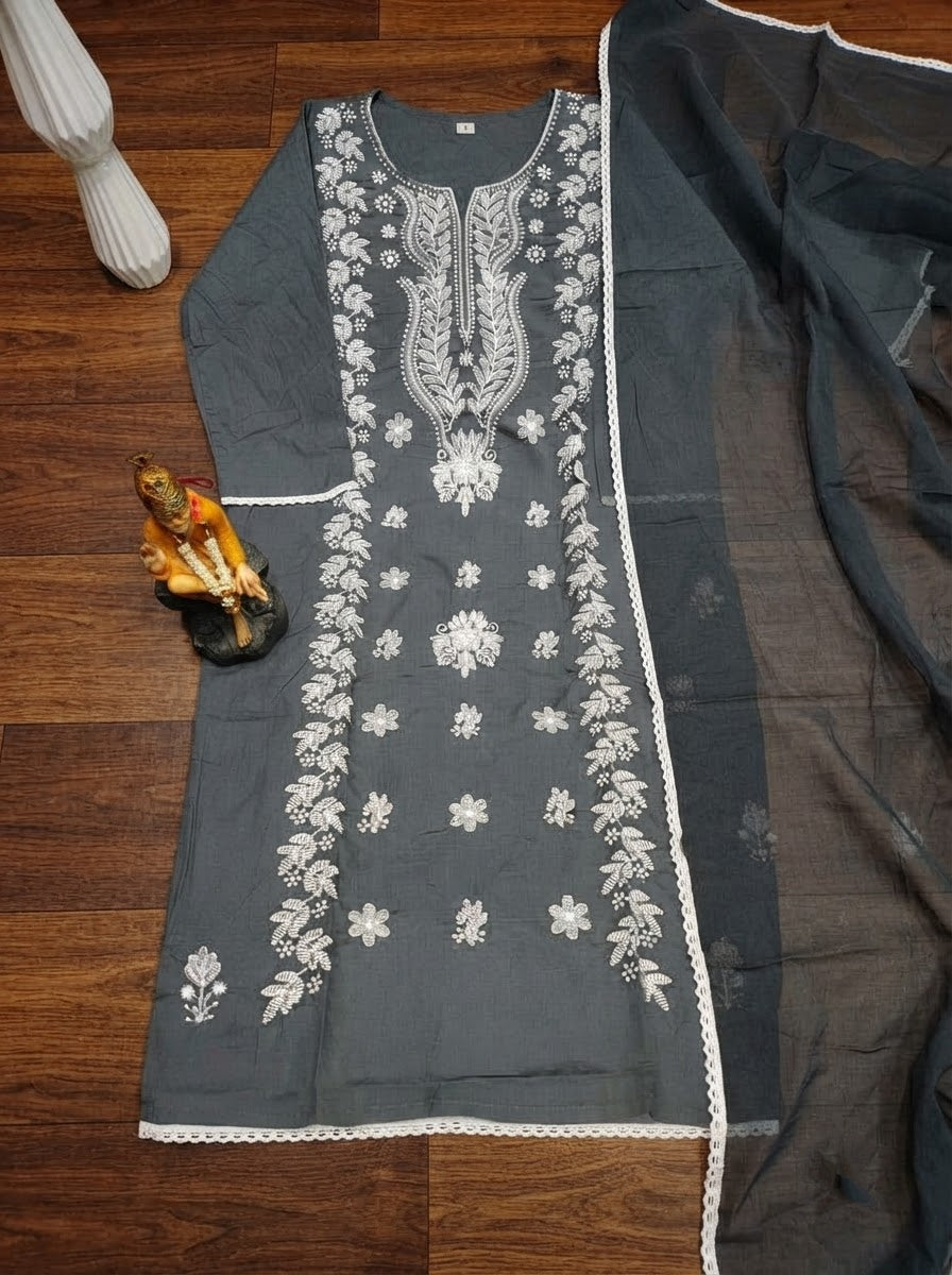 The One and Only - Chikankari Embroidered Cotton Kurti Set