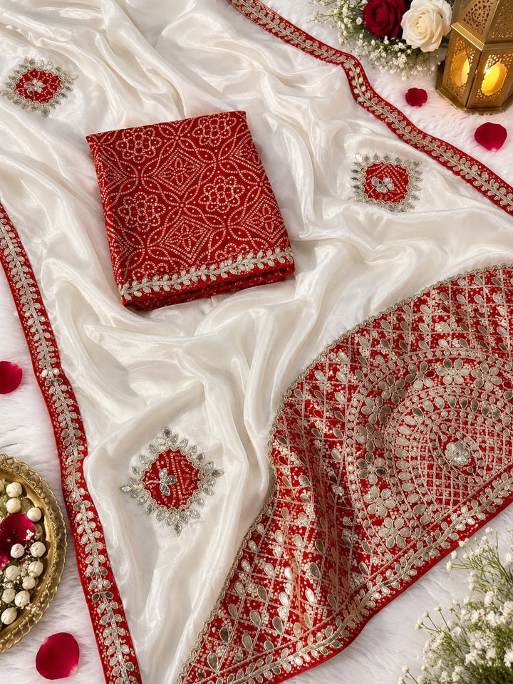 The Celebration Queen – Chinnon Silk Saree with Gota Patti Work