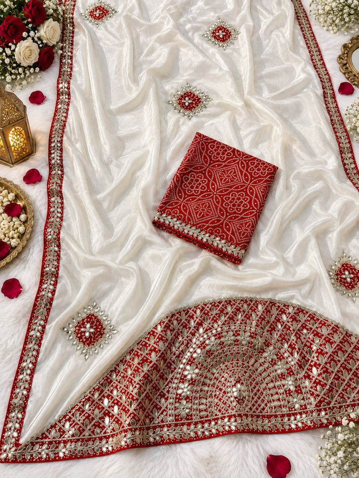 The Celebration Queen – Chinnon Silk Saree with Gota Patti Work