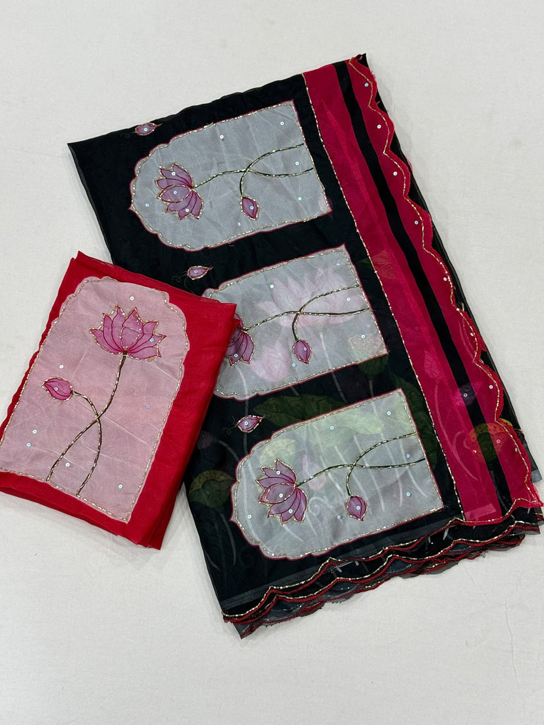 Midnight Spark– Digital Floral Print Katdana Saree