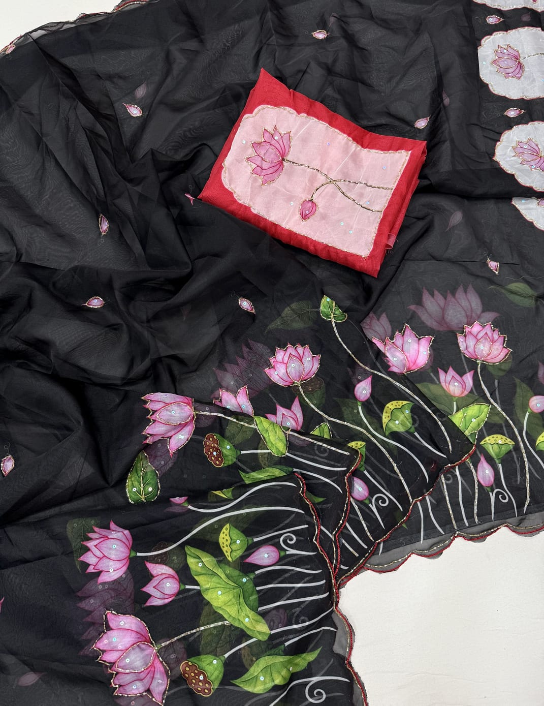 Midnight Spark– Digital Floral Print Katdana Saree