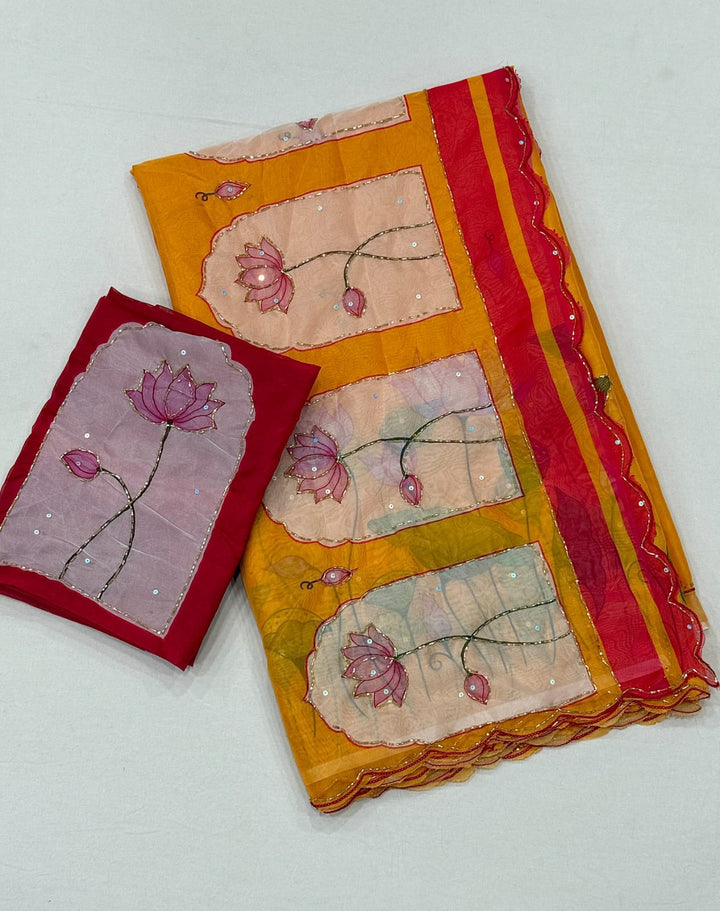 Midnight Spark– Digital Floral Print Katdana Saree