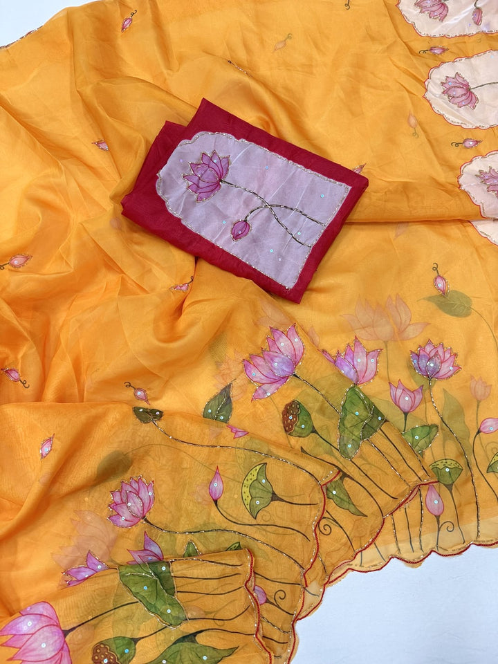 Midnight Spark– Digital Floral Print Katdana Saree