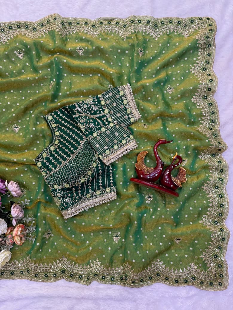 All That Glitters – Sequin & Zari Embroidered Frendy Satin Silk Saree
