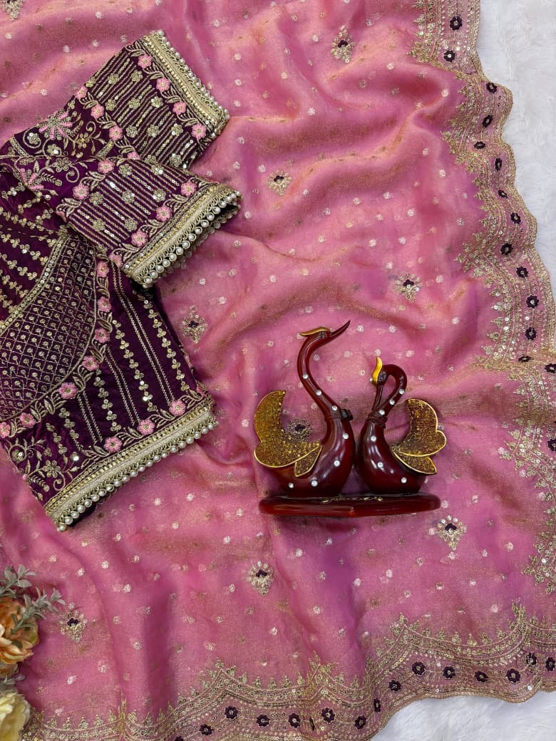 All That Glitters – Sequin & Zari Embroidered Frendy Satin Silk Saree