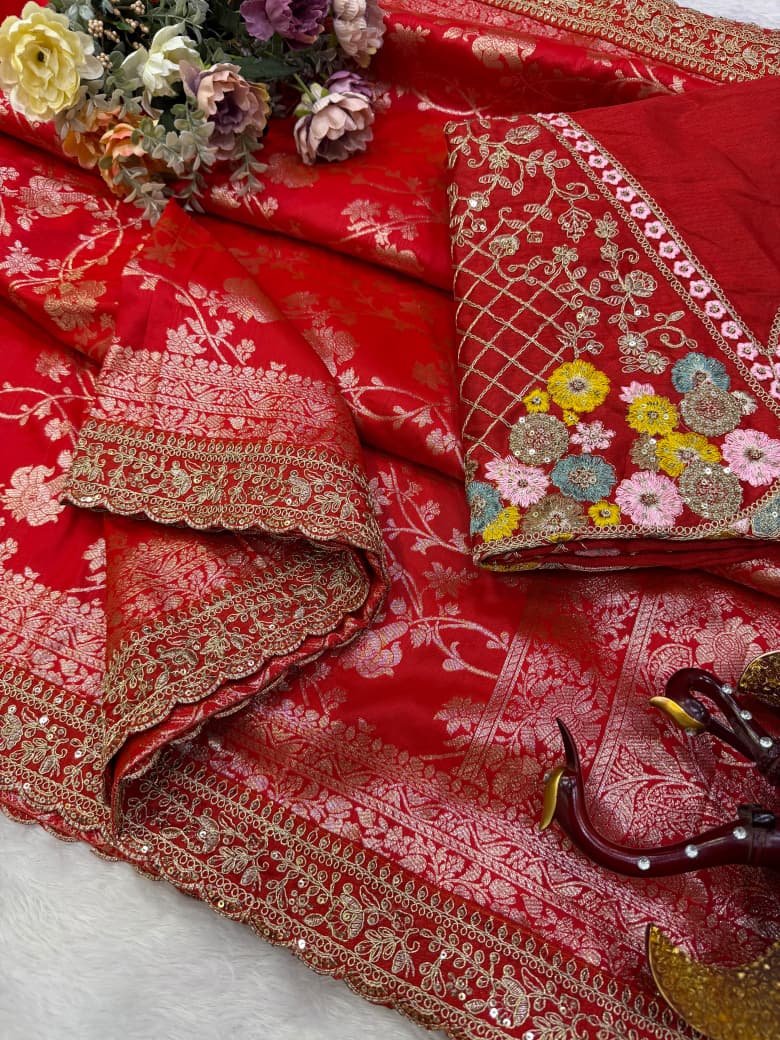 The Beautiful Exception – Banarasi Jacquard Silk Saree with Sequin & Dori Embroidery Work