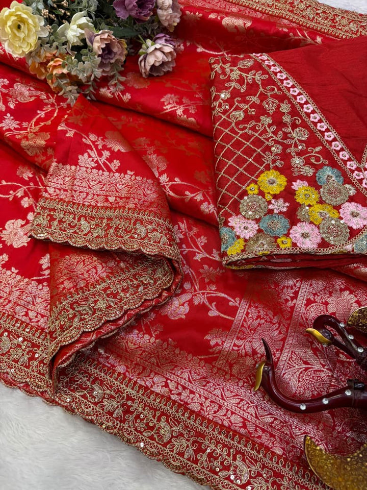 The Beautiful Exception – Banarasi Jacquard Silk Saree with Sequin & Dori Embroidery Work