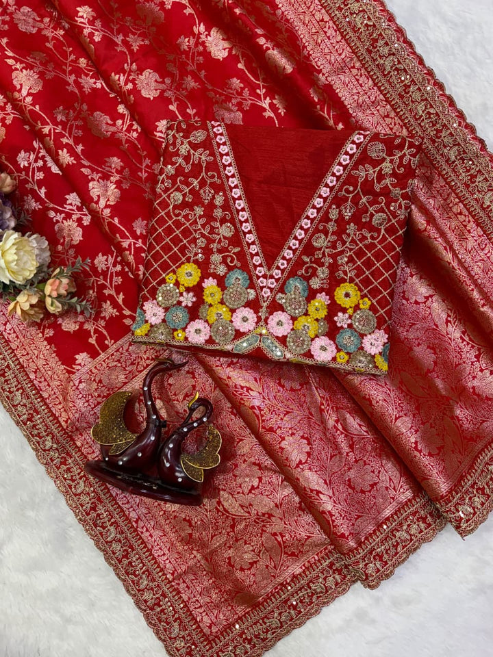 The Beautiful Exception – Banarasi Jacquard Silk Saree with Sequin & Dori Embroidery Work