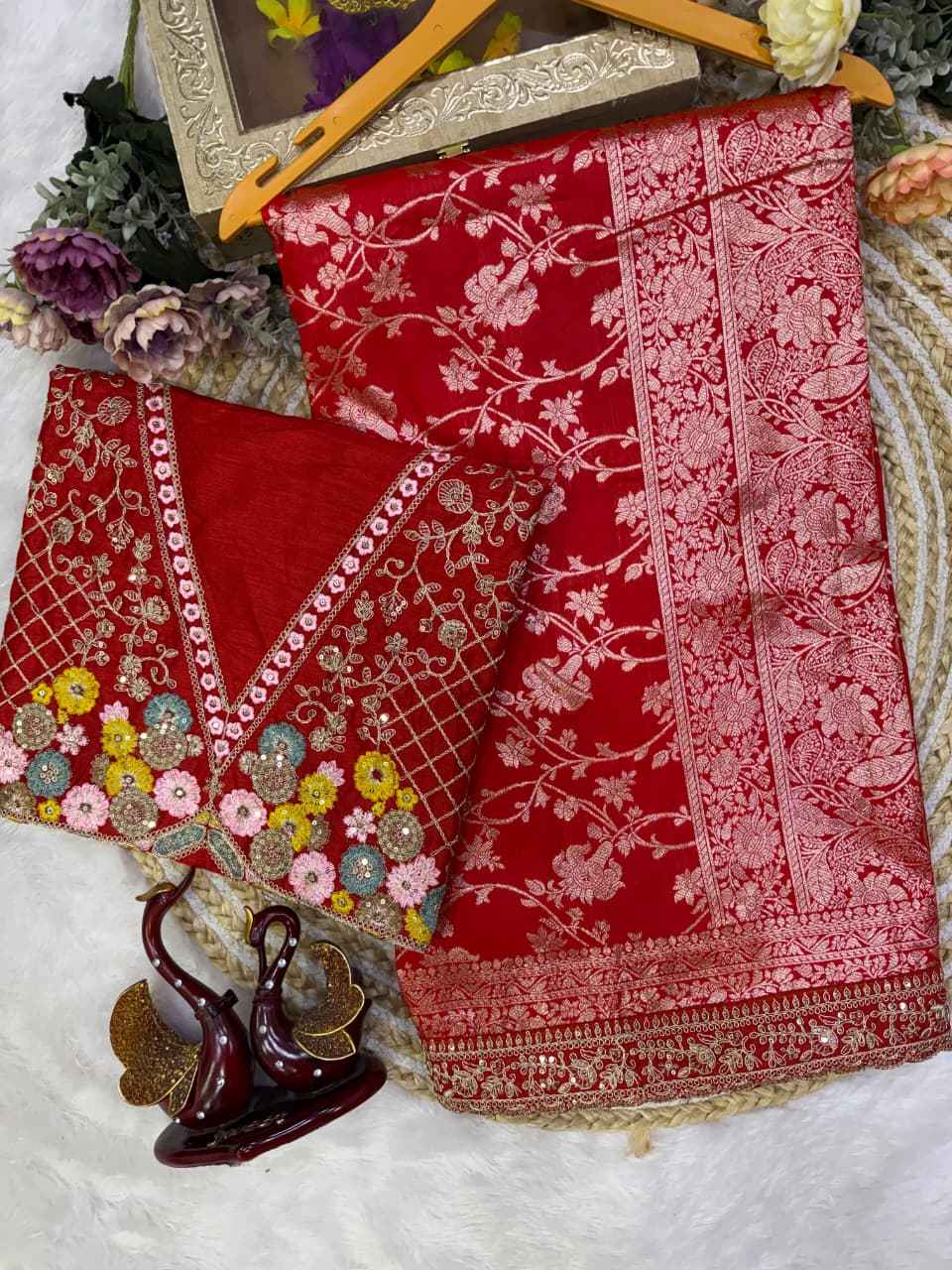 The Beautiful Exception – Banarasi Jacquard Silk Saree with Sequin & Dori Embroidery Work