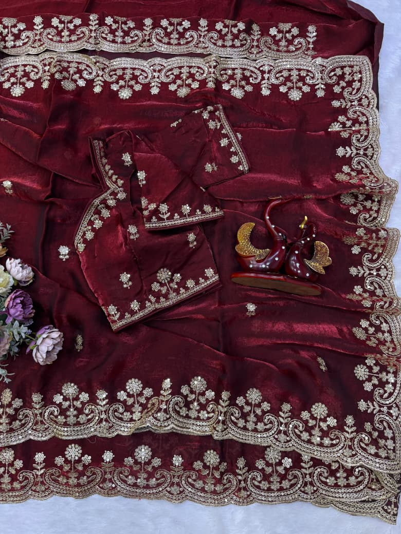 Glam Theory – Fancy Silk Saree with Sequin & Zari Embroidered