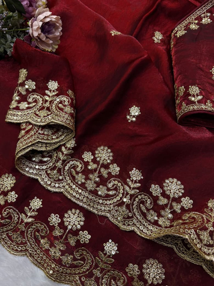 Glam Theory – Fancy Silk Saree with Sequin & Zari Embroidered
