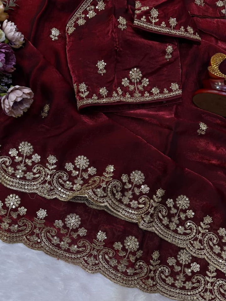 Glam Theory – Fancy Silk Saree with Sequin & Zari Embroidered