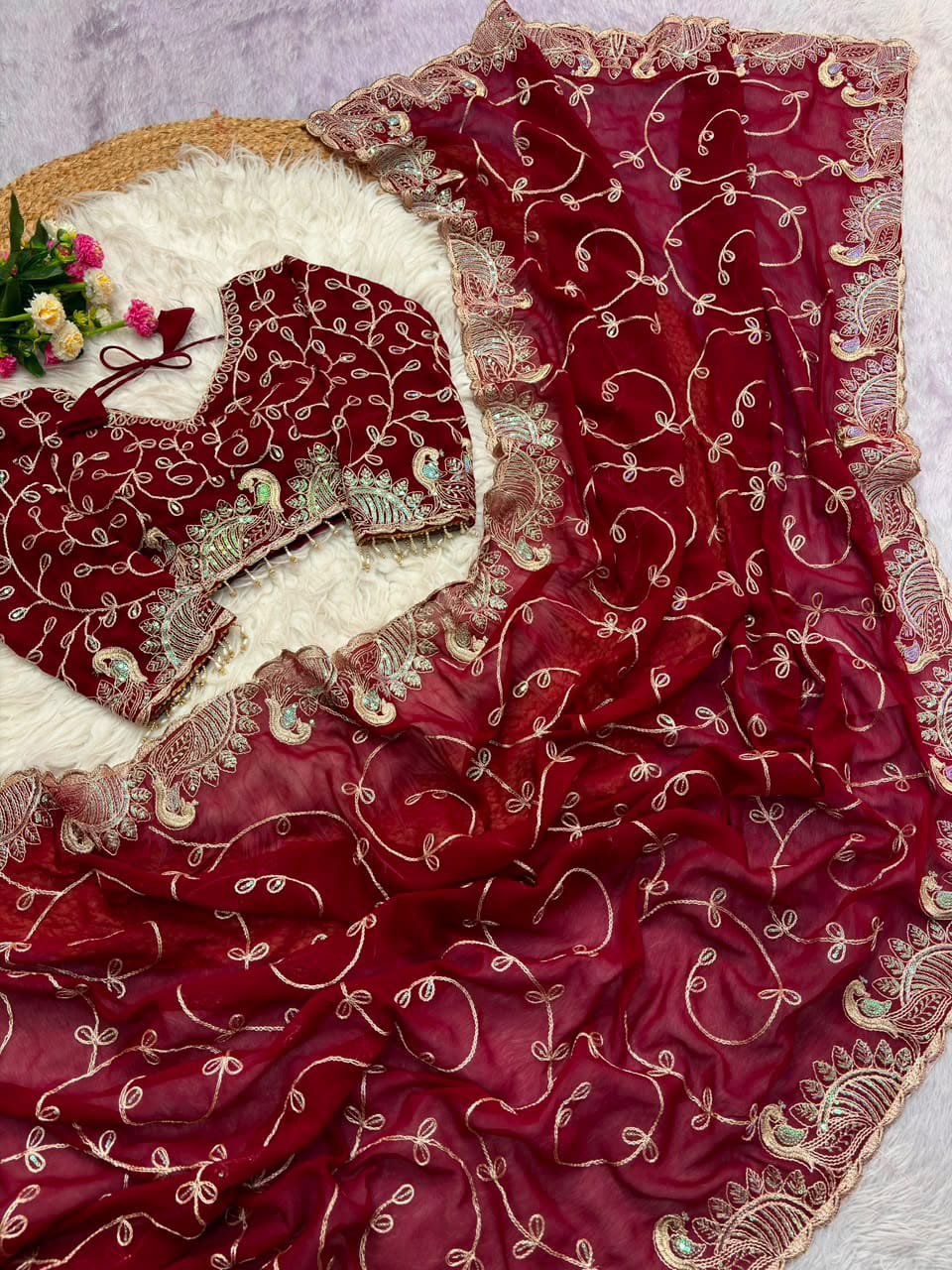 Voice of Her Georgette Embroidery  Saree