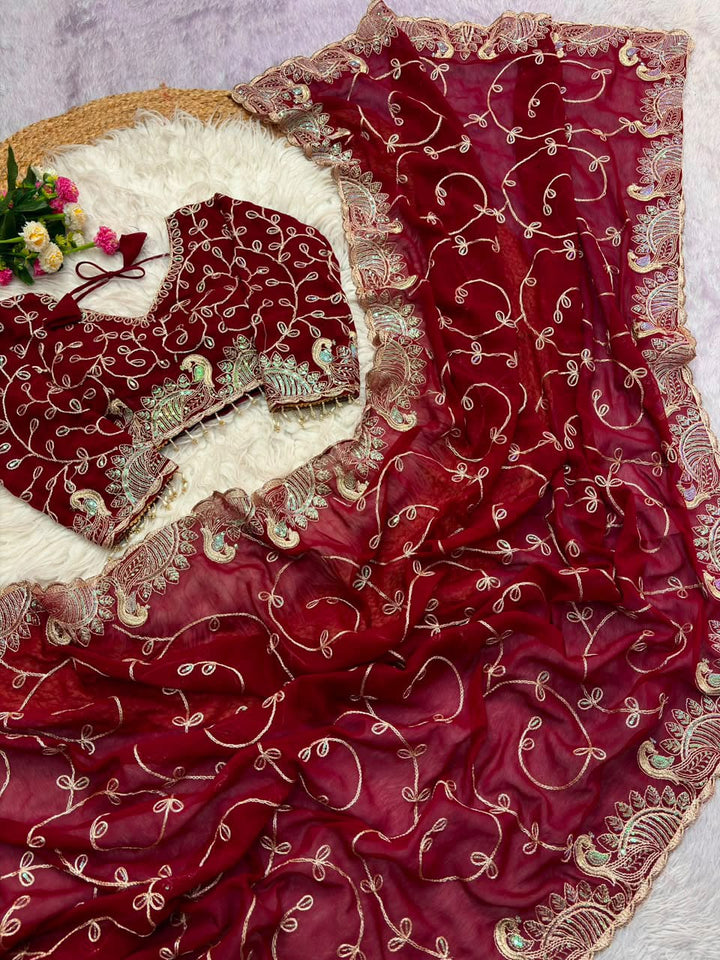 Voice of Her Georgette Embroidery  Saree