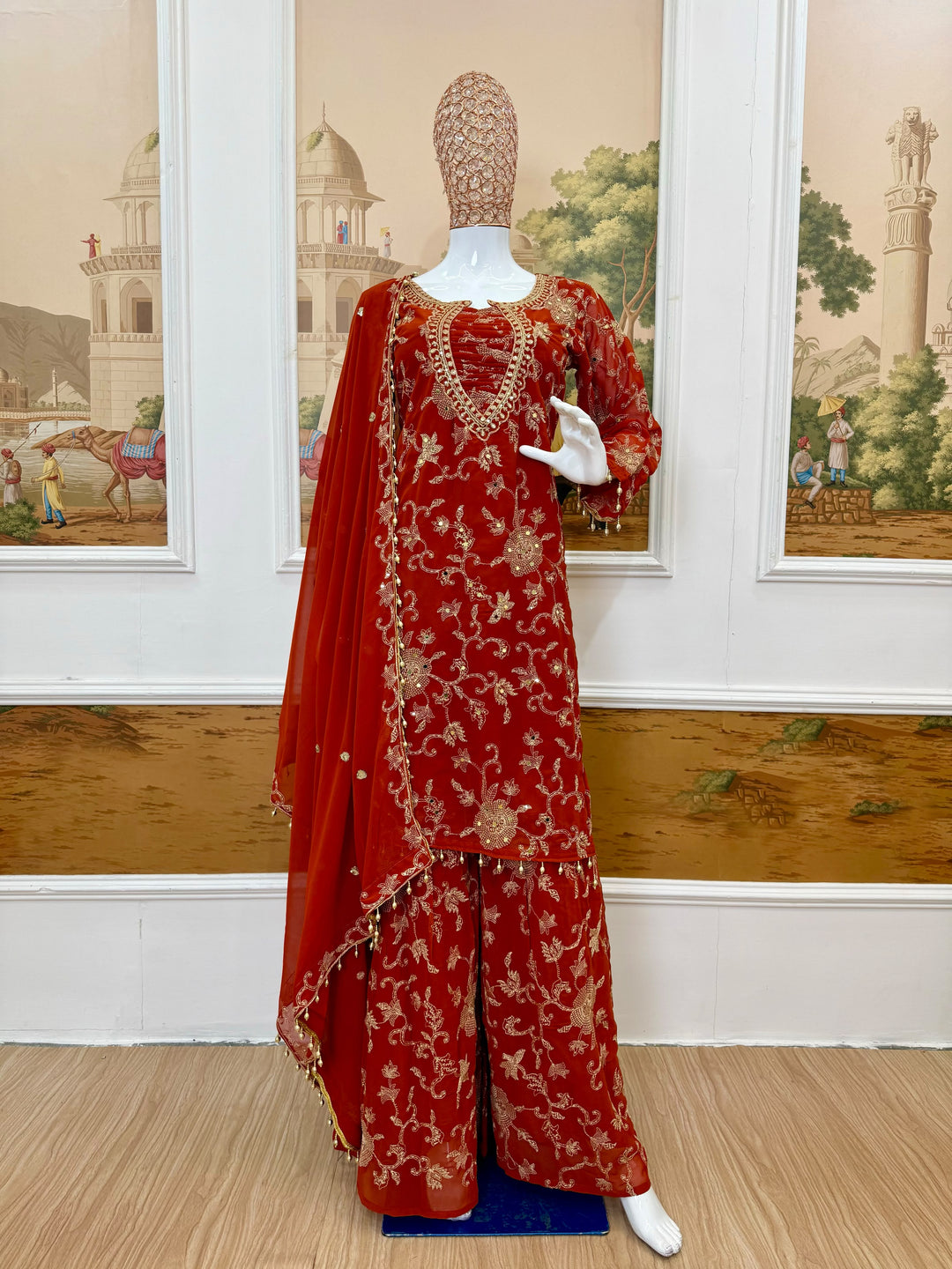 Ruby Dynasty – Embroidered Mirror Work Kurti Set