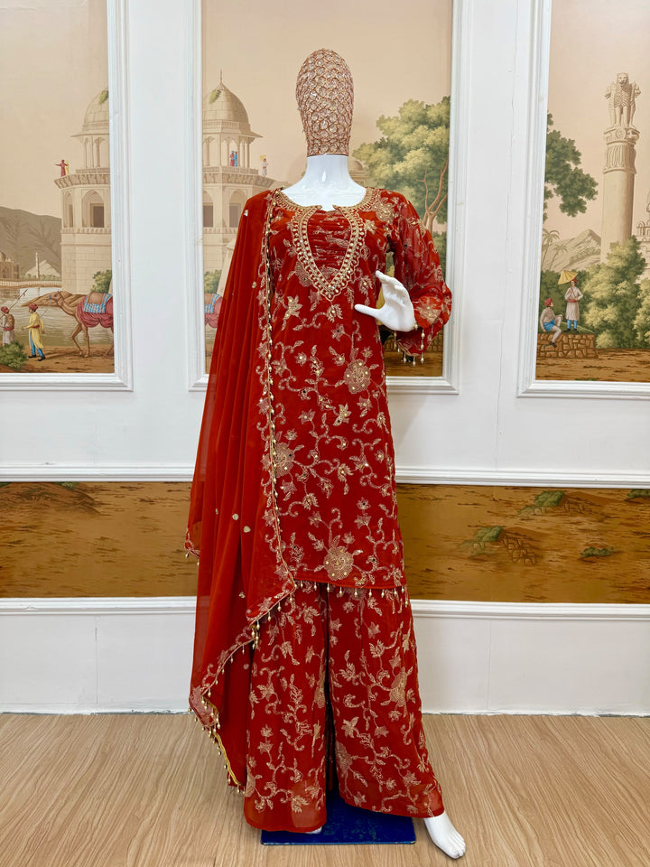 Ruby Dynasty – Embroidered Mirror Work Kurti Set