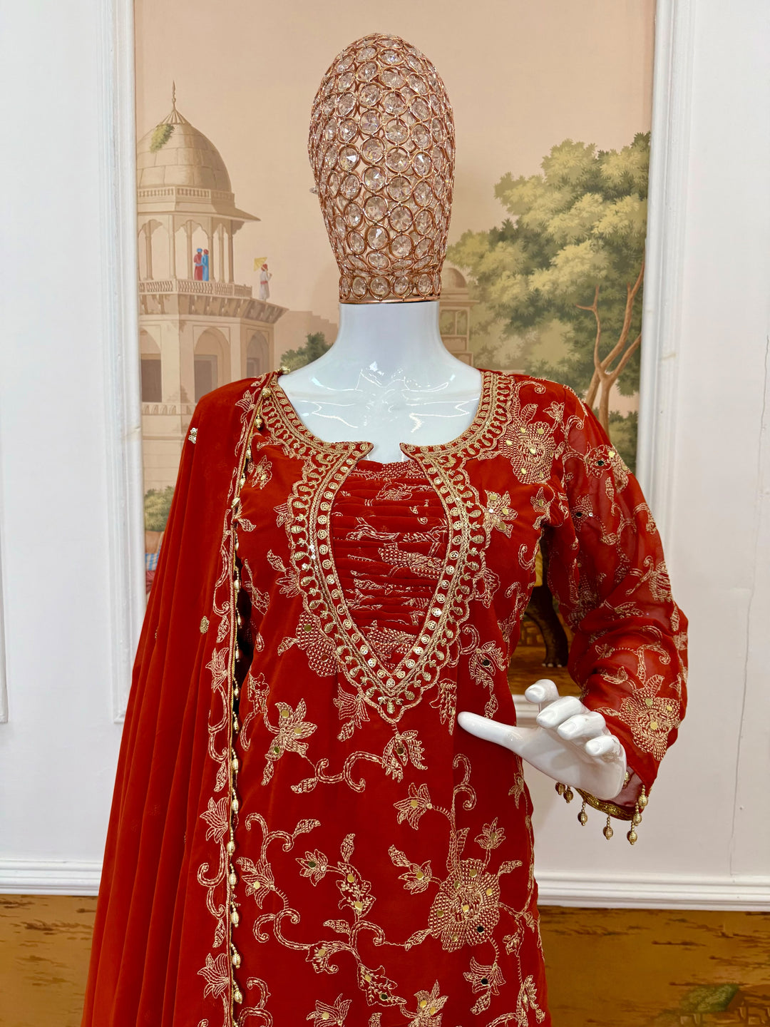 Ruby Dynasty – Embroidered Mirror Work Kurti Set