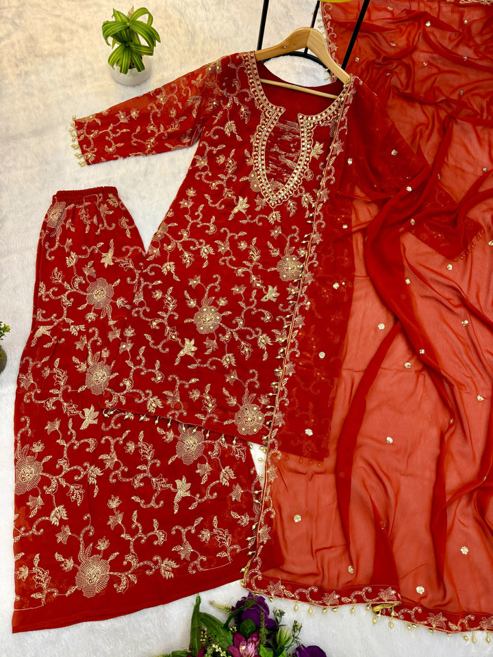 Ruby Dynasty – Embroidered Mirror Work Kurti Set