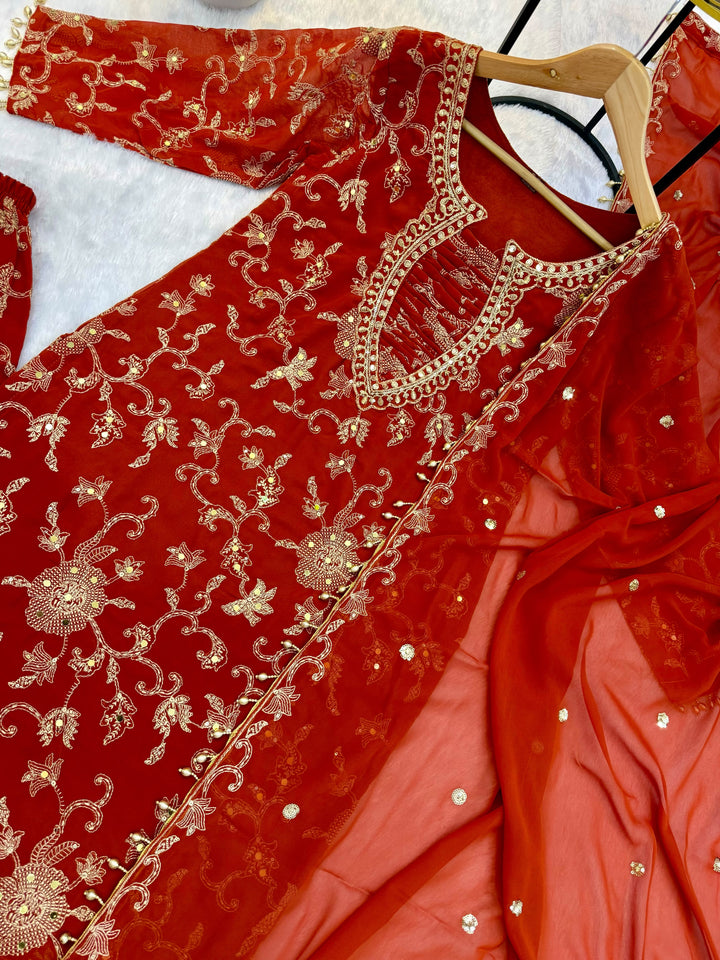 Ruby Dynasty – Embroidered Mirror Work Kurti Set