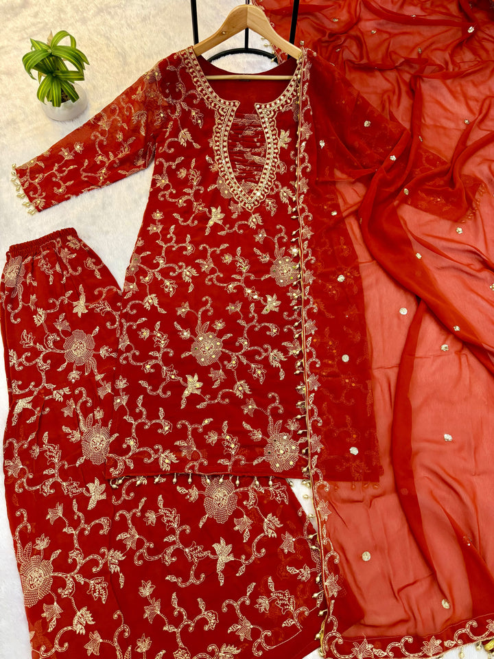 Ruby Dynasty – Embroidered Mirror Work Kurti Set