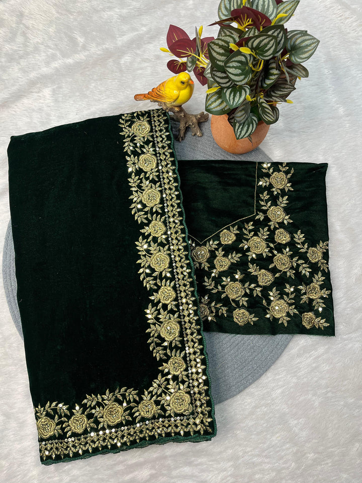 Silence of Luxury Viscose Velvet Sequin Embroidered Saree