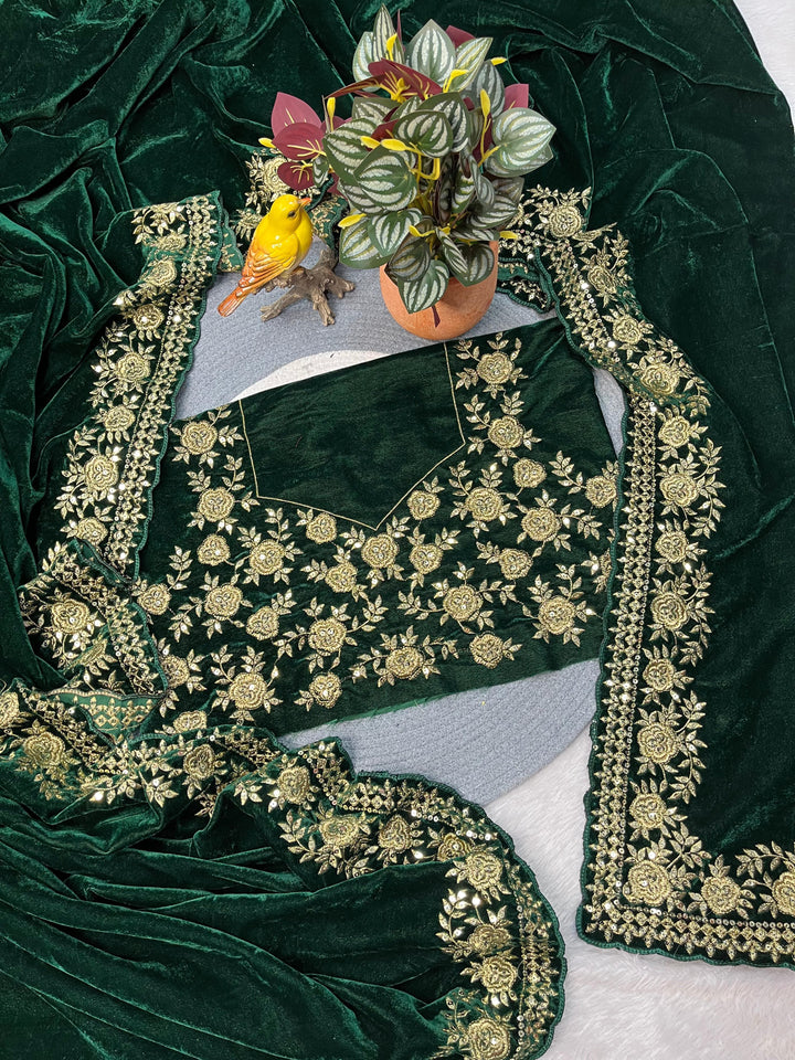Silence of Luxury Viscose Velvet Sequin Embroidered Saree