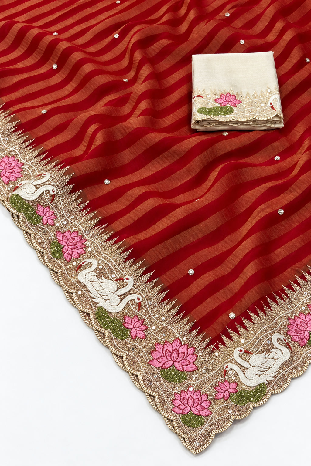 Rosewood Romance Embroidery Chiffon Saree