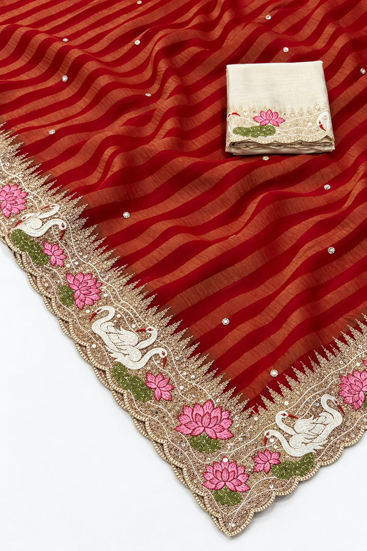 Rosewood Romance Embroidery Chiffon Saree