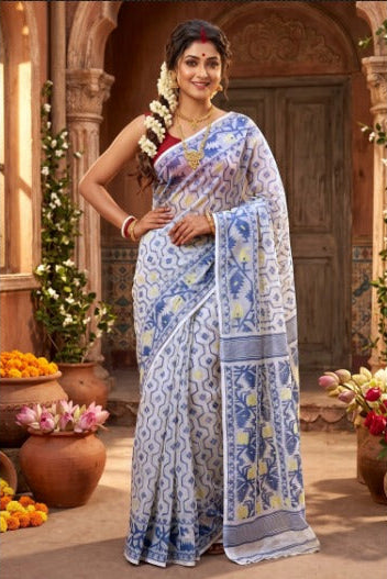 Swarnamayi Bengal Jamdani Saree (off white-grey)