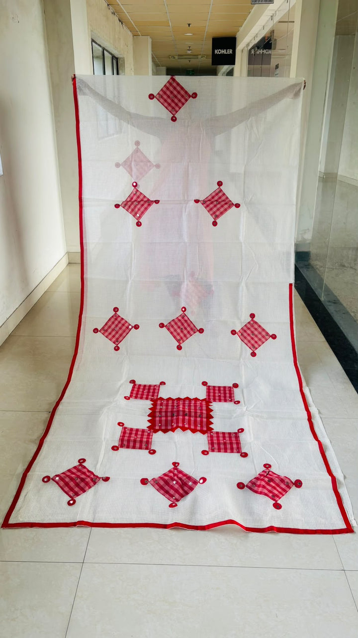 Kolkata Katha Kota Applique Saree with Mirror Work