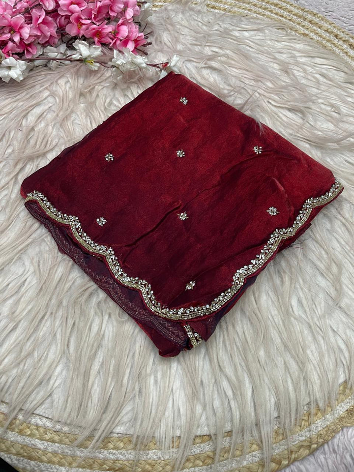 Eyes of Elegance Fandy Satin Silk Saree with Cutdana Work