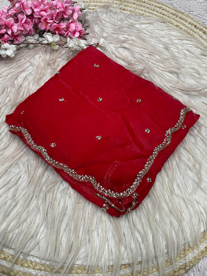 Eyes of Elegance Fandy Satin Silk Saree with Cutdana Work