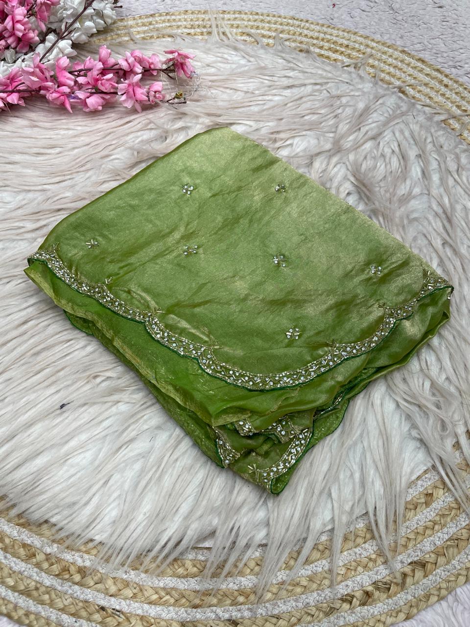 Eyes of Elegance Fandy Satin Silk Saree with Cutdana Work