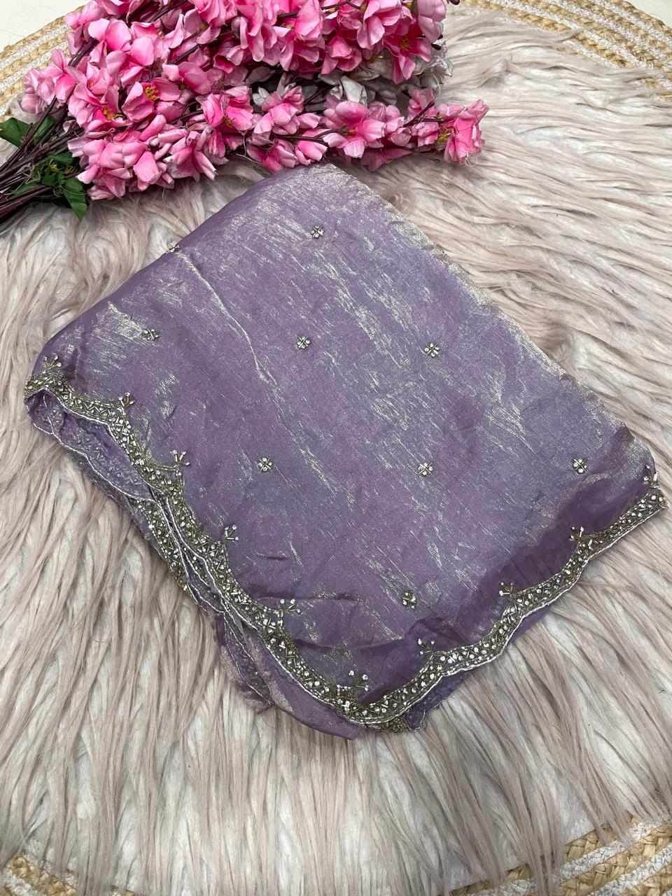 Eyes of Elegance Fandy Satin Silk Saree with Cutdana Work