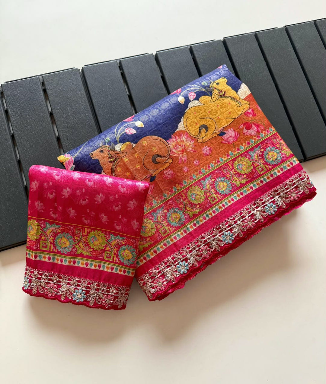 ✨ Madhabh Maya Premium Soft Dola Crepe Kalamkari Silk Saree ✨