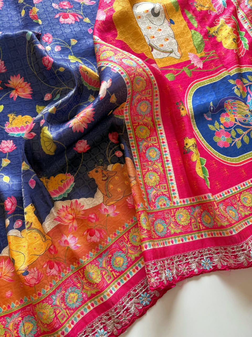✨ Madhabh Maya Premium Soft Dola Crepe Kalamkari Silk Saree ✨