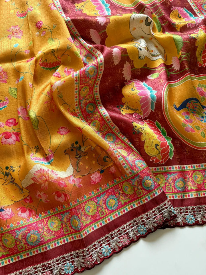 ✨ Madhabh Maya Premium Soft Dola Crepe Kalamkari Silk Saree ✨