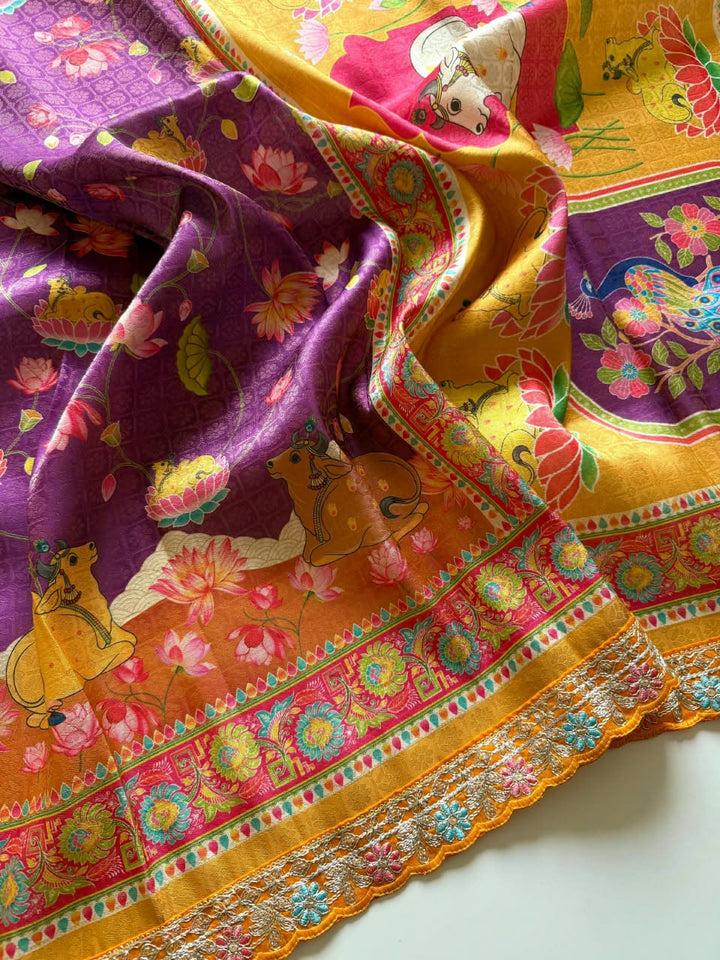✨ Madhabh Maya Premium Soft Dola Crepe Kalamkari Silk Saree ✨
