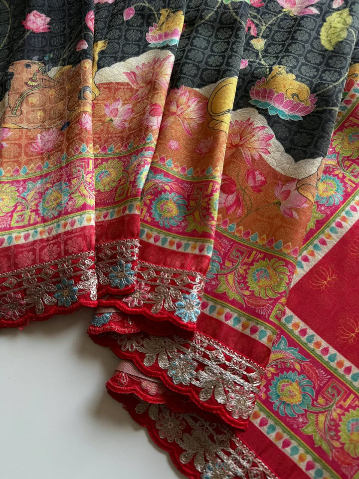 ✨ Madhabh Maya Premium Soft Dola Crepe Kalamkari Silk Saree ✨