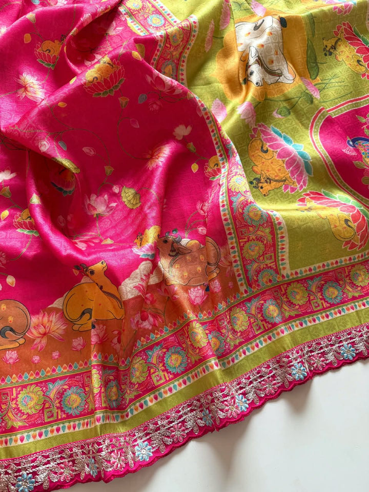 ✨ Madhabh Maya Premium Soft Dola Crepe Kalamkari Silk Saree ✨
