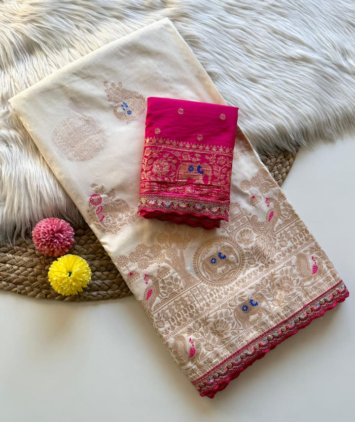 Indulekha Dola Silk Saree with Zari Jacquard Weaving & Meenakari Border